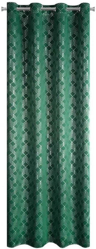 Perdea verde închis, cu motiv, pe inele Lungime: 250 cm