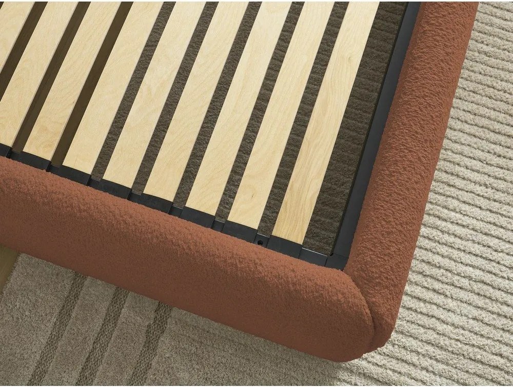 Pat matrimonial portocaliu tapițat cu spațiu de depozitare/fără tăblie cu somieră 180x200 cm Inera – Bobochic Paris