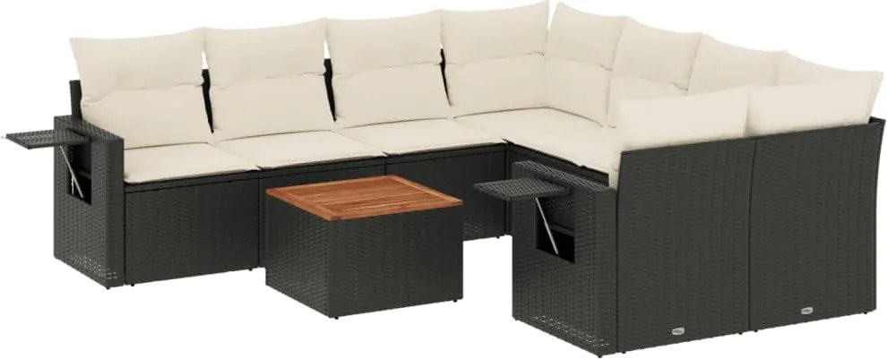 vidaXL Set mobilier de grădină cu perne, 9 piese, negru, poliratan