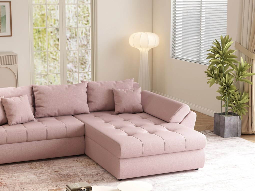 Colțar extensibil dumonde cu ladă de depozitare si sezut confortabil din spuma high-density, Loana Enjoy Flamingo II 270x185 cm