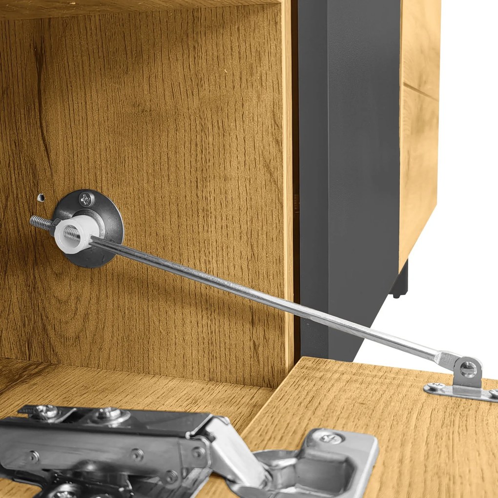 Comodă TV cu 3 uși și 2 compartimente, picioare metalice tip U, 170x36,5x42 cm, Culoare naturală