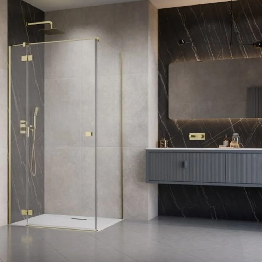 Usa de nisa batanta Radaway Essenza KDJ 100 cm sticla 6 mm finisaj auriu periat-transparent deschidere stanga