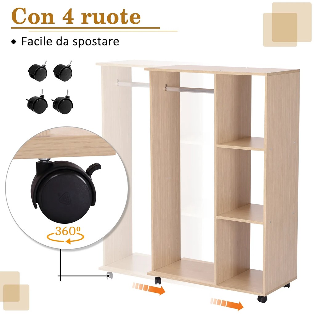 HOMCOM Dulap Multifuncțional cu Cuier și 3 Rafturi, Spațiu Deschis pentru Depozitare, 80x40x128 cm, Ideal pentru Hol | Aosom Romania