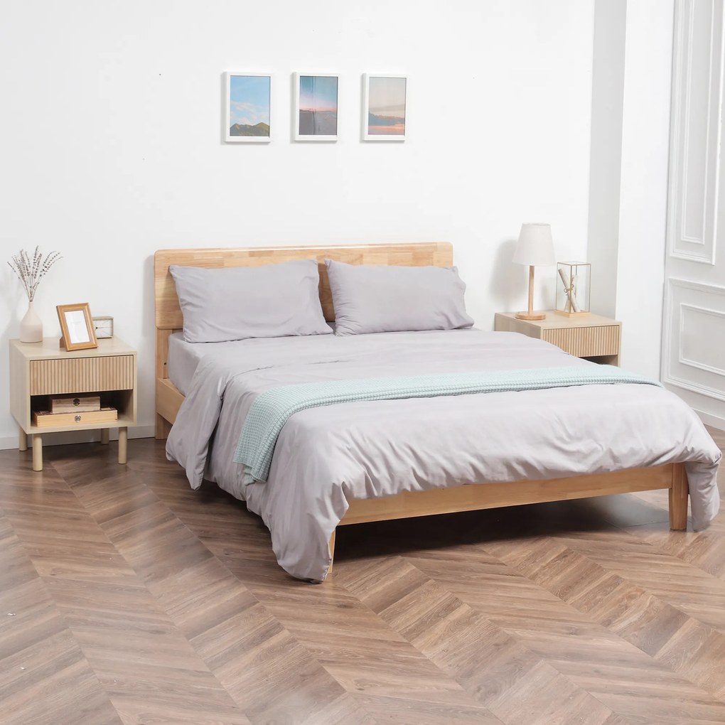 HOMCOM Noptiera moderna Set de 2, noptiere cu polita deschisa, masuta de cafea, dormitor, natural | Aosom Romania