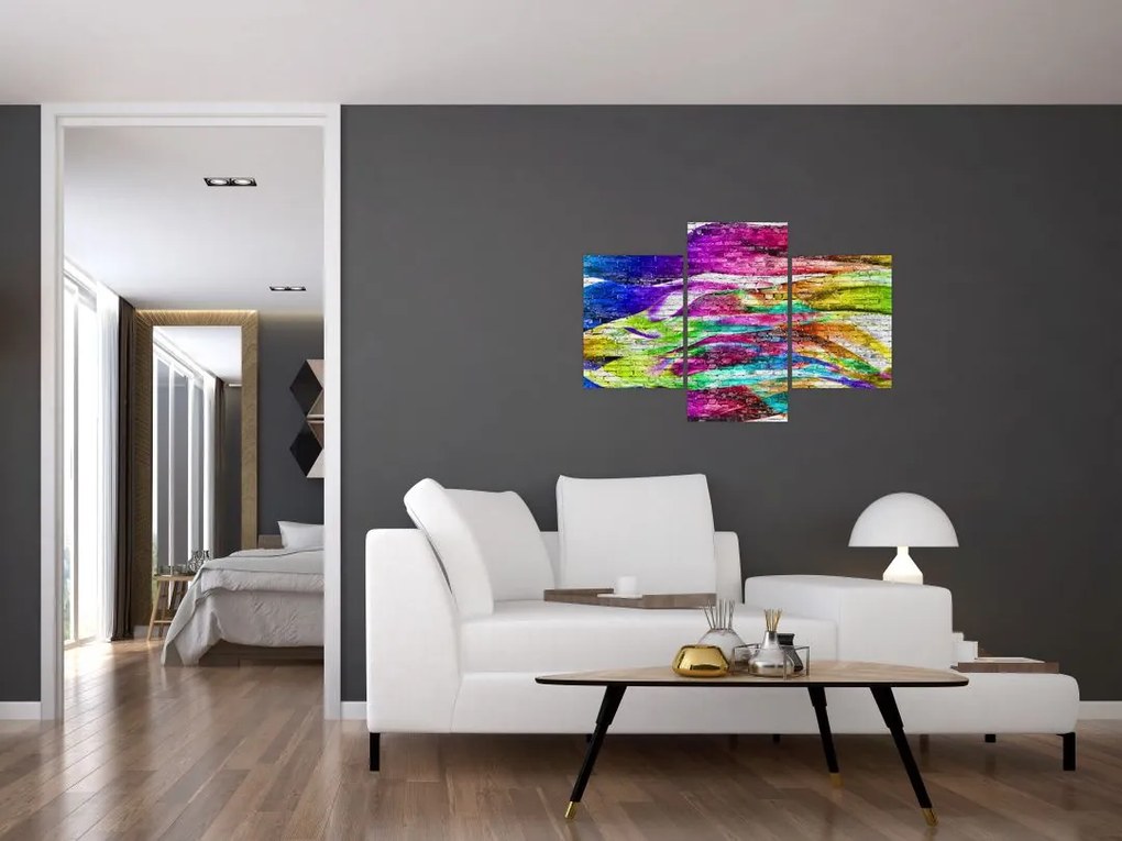 Tablou - Zid de cărămidă cu flăcări colorate (90x60 cm)