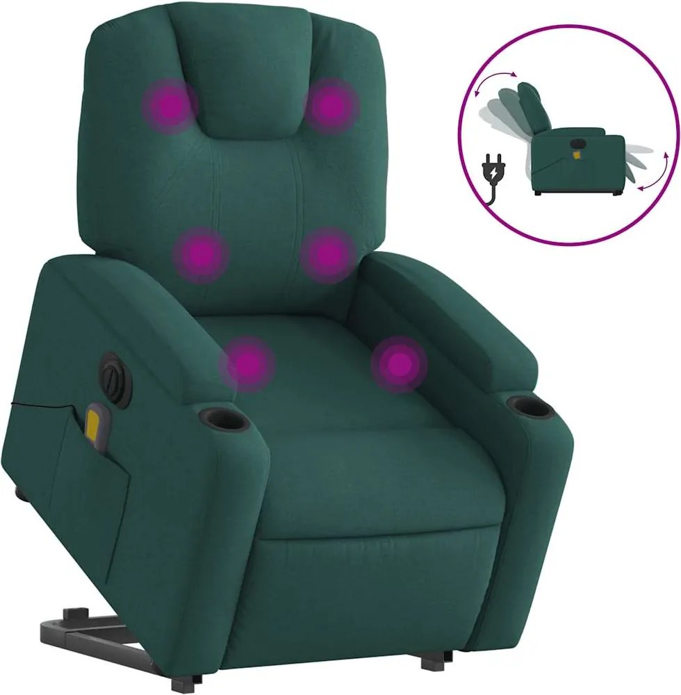 vidaXL Fotoliu electric masaj rabatabil / ridicare verde închis textil