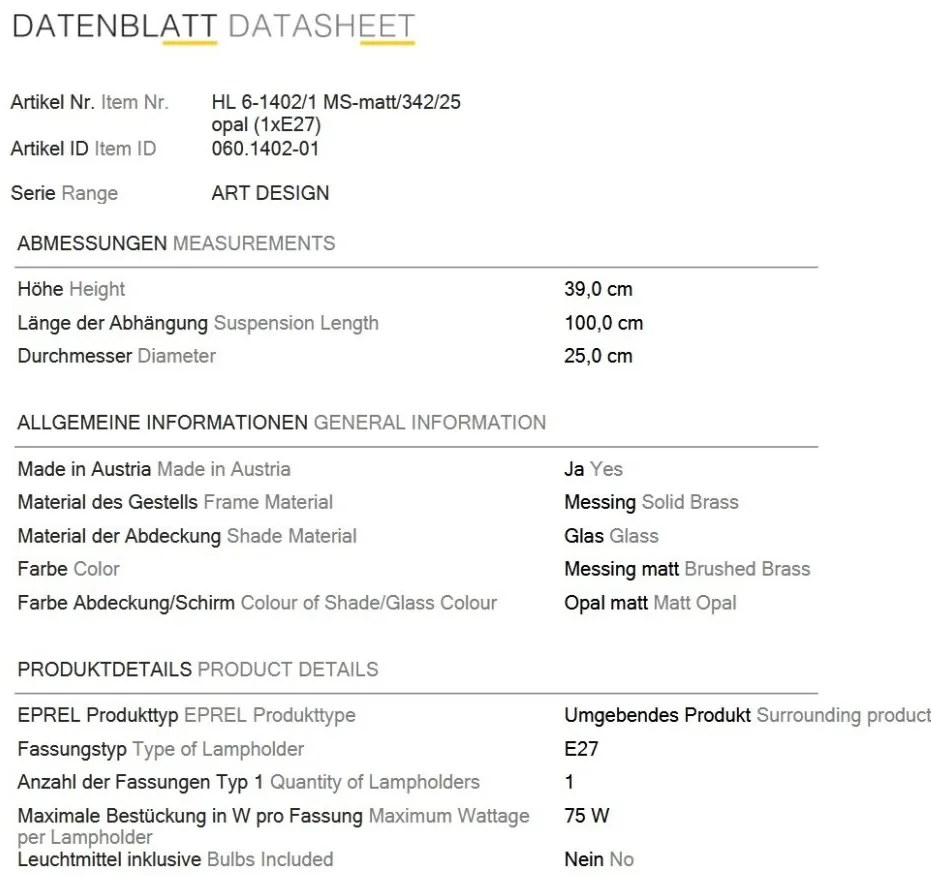Lustra, Pendul realizat manual ARTDESIGN 25cm, alama mat/ alb opac