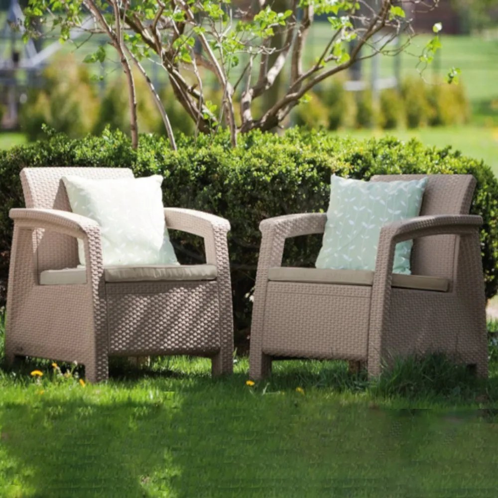 Set fotolii Corfu duo, culoare cappuccino, cu pernă nisip