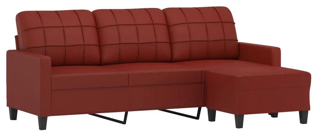 Canapea cu 3 locuri si taburet, rosu vin 180 cm piele ecologica