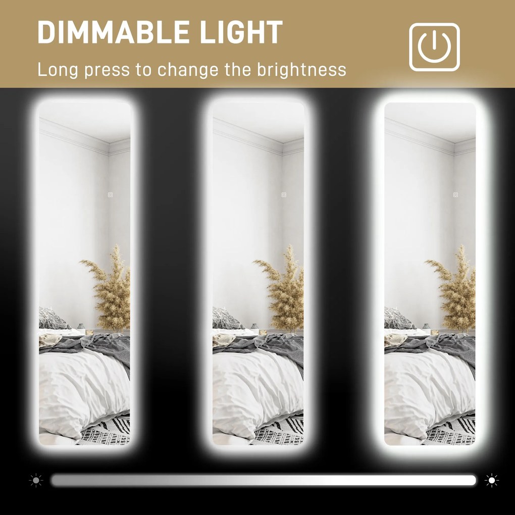 HOMCOM Oglindă întreagă cu LED-uri, control tactil, reglabil, fără ramă, 40 x 150 cm | Aosom Romania