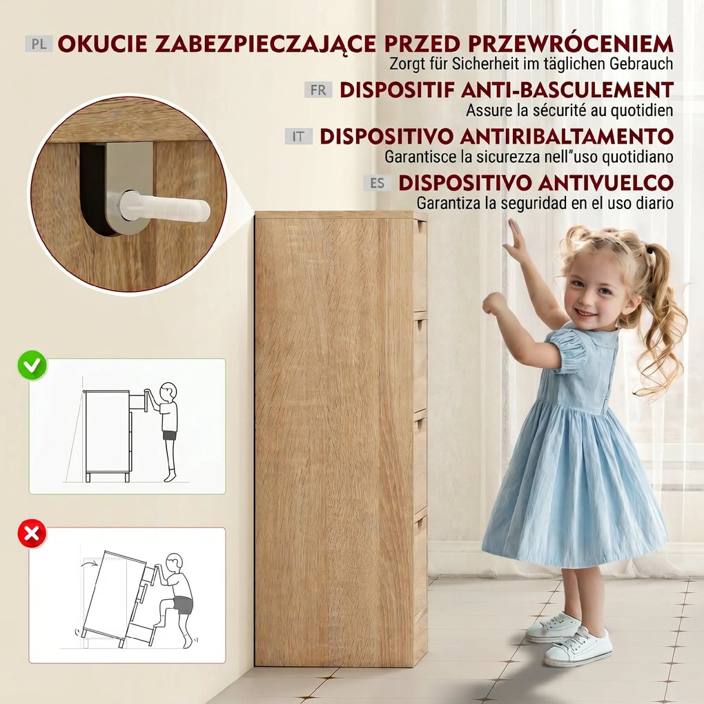 HOMCOM Dulap de Baie Compact cu 4 Sertare și Mânere Sculpatate, Stil Nordic | Aosom Romania