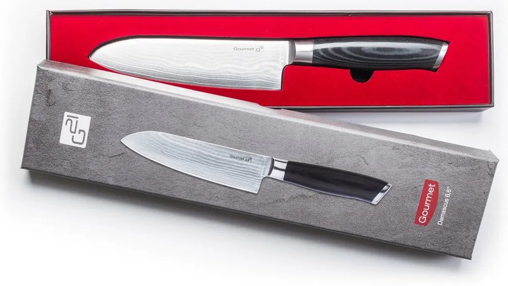 Set de cuțite G21 Gourmet Damascus în bloc de bambus 5 bucăți + piatră de ascuțit