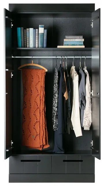 Șifonier din lemn de pin negru 94x195 cm Connect - WOOOD