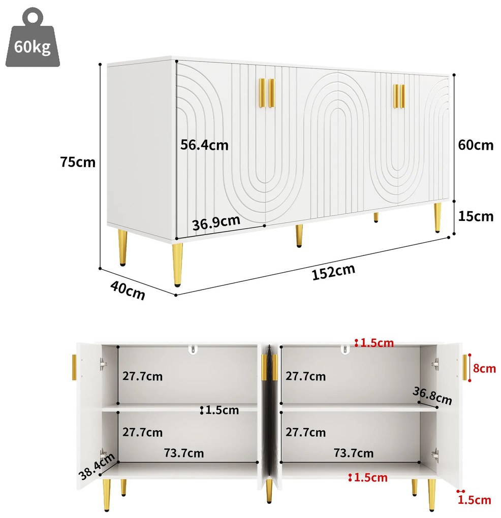 Comodă elegantă cu design unic cu valuri, Alb | Aosom Romania