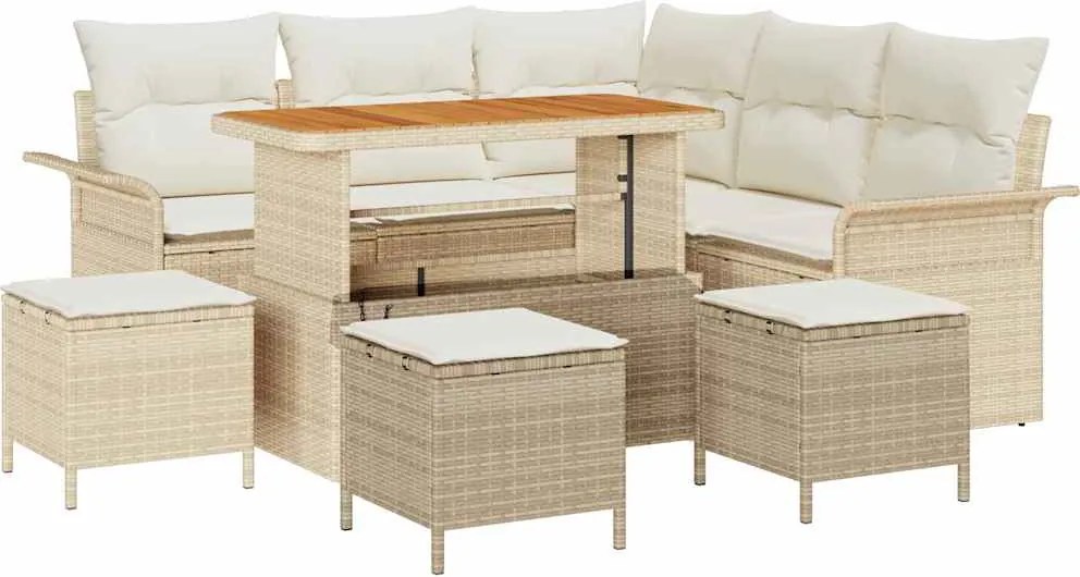 vidaXL Set de canapele pentru grădină cu pernă 9 pcs Bej și crem