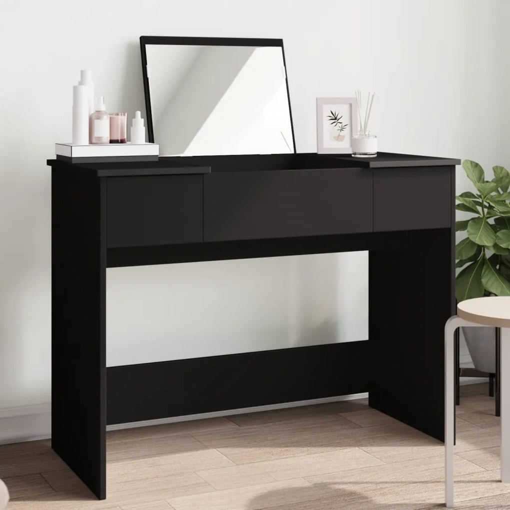 vidaXL Masă de toaletă cu oglindă, negru, 100x45x76 cm