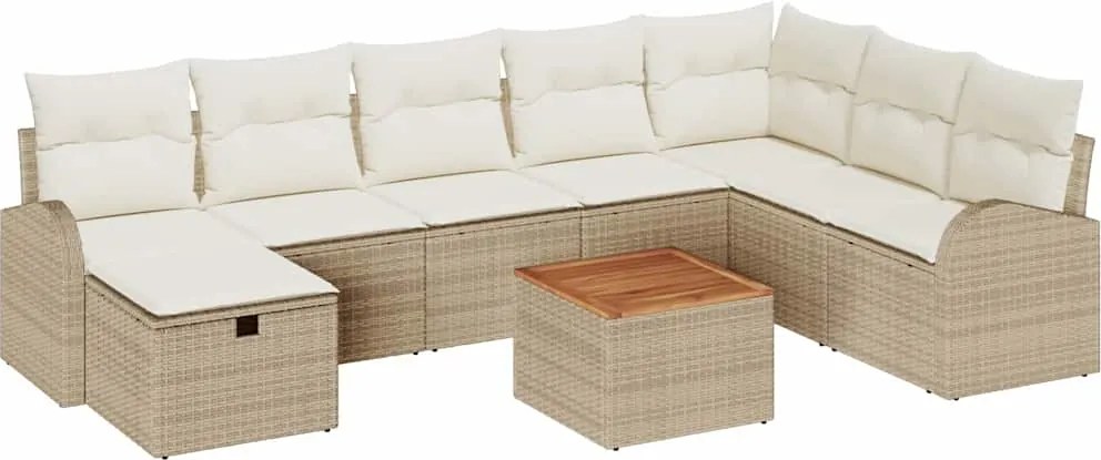 vidaXL Set de canapele pentru grădină cu pernă 9 pcs Bej Rattan poli