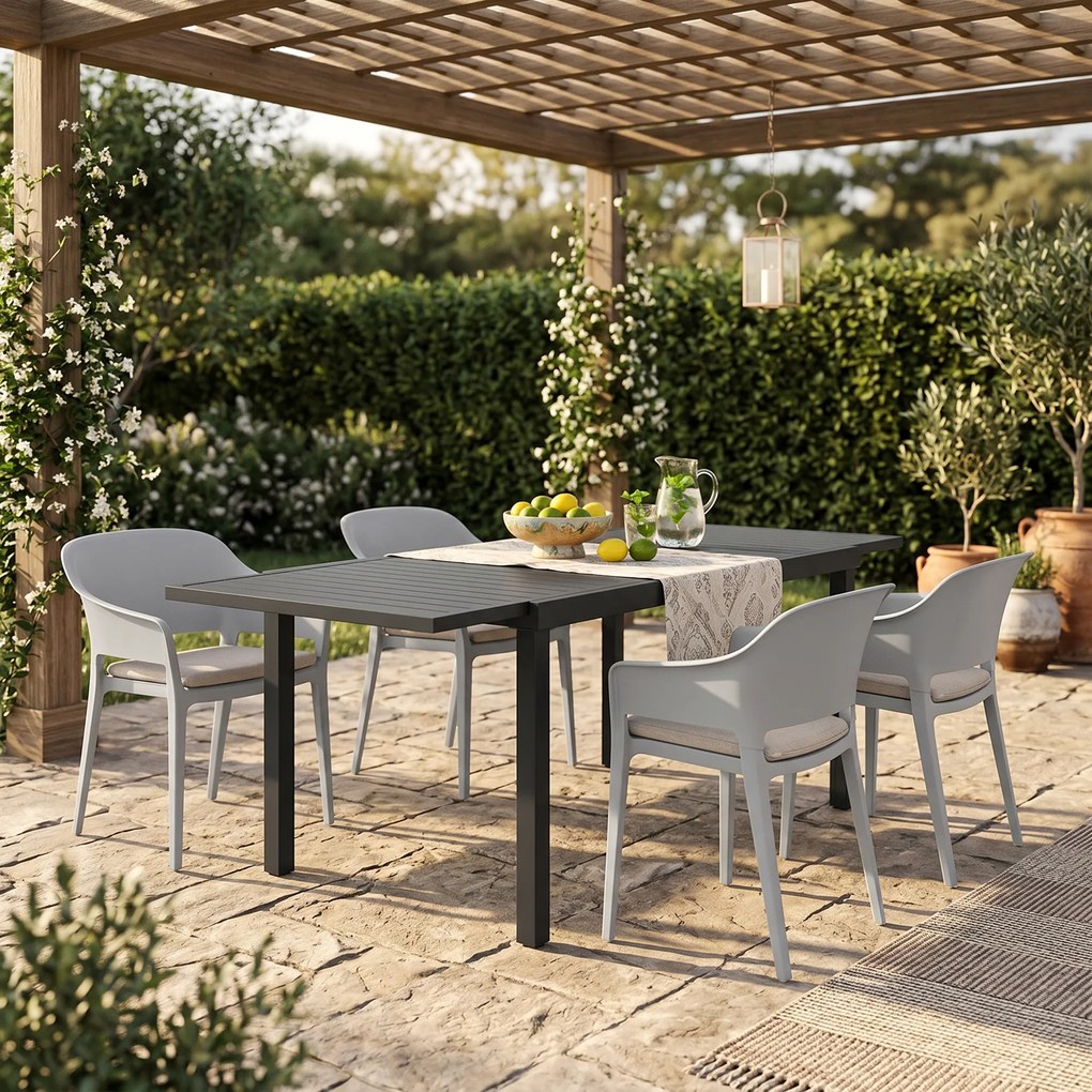 Outsunny Masă de Grădină Extensibilă pentru 6-8 Persoane, Aluminiu cu Blat cu Lamele, Negru | Aosom Romania