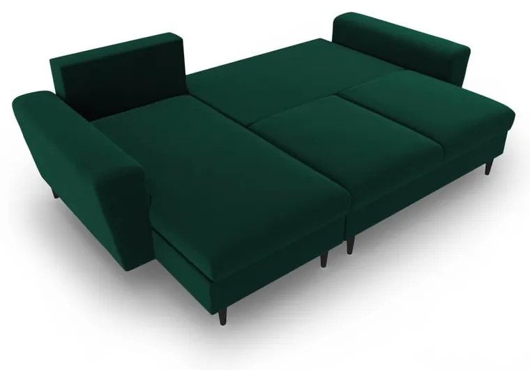 Colțar verde extensibil, cu spațiu de depozitare cu tapițerie din catifea Kyoto – Cosmopolitan Design