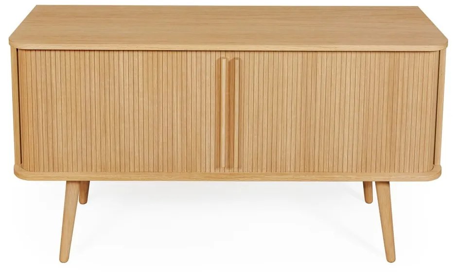 Comodă în culoare naturală joasă cu aspect de lemn de stejar cu ușă glisantă 138x75 cm Rove – Woodman