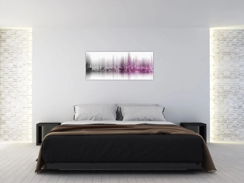 Tablou - Panorama orașului, roz-gri (120x50 cm)
