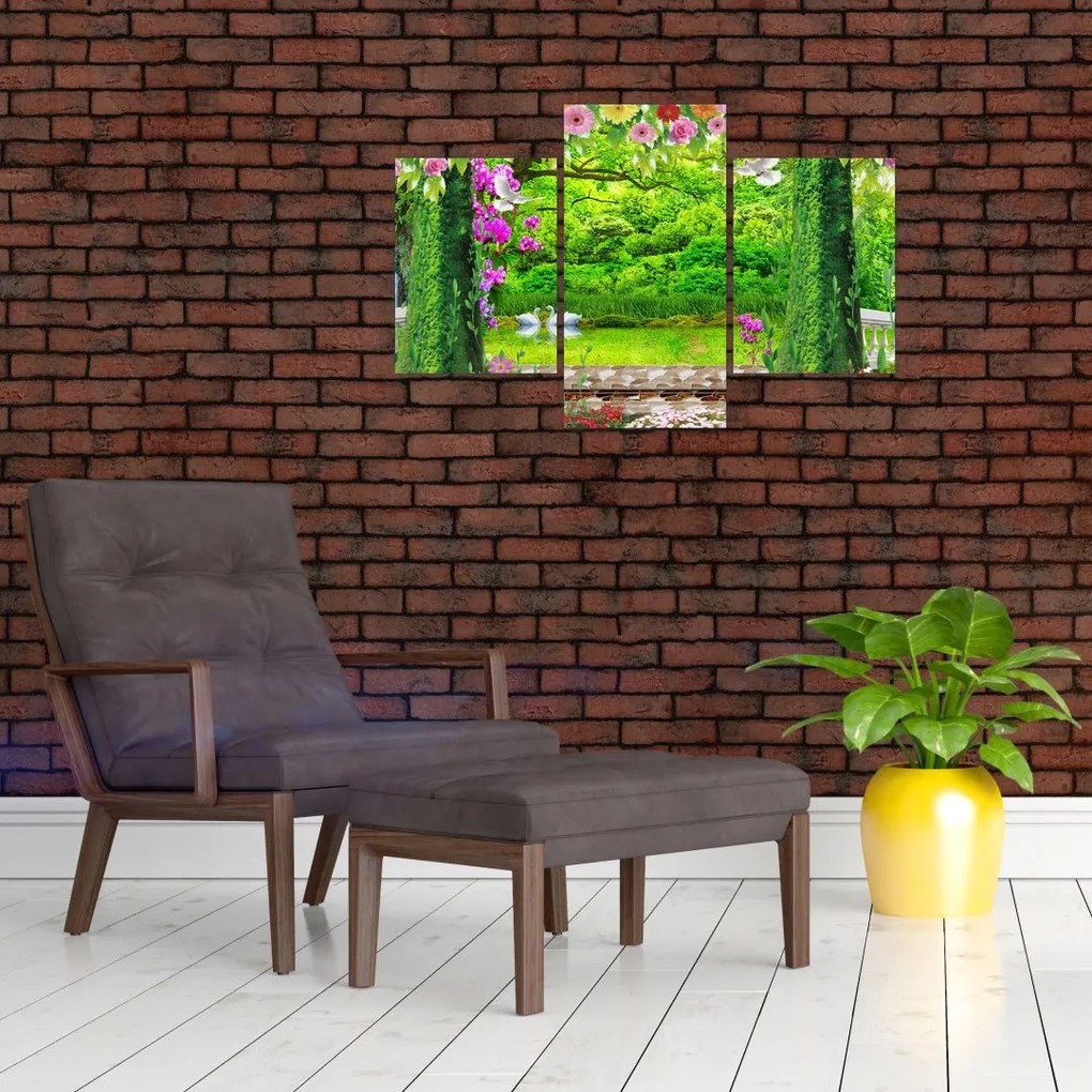 Tablou - Grădina magică cu lebede (90x60 cm)