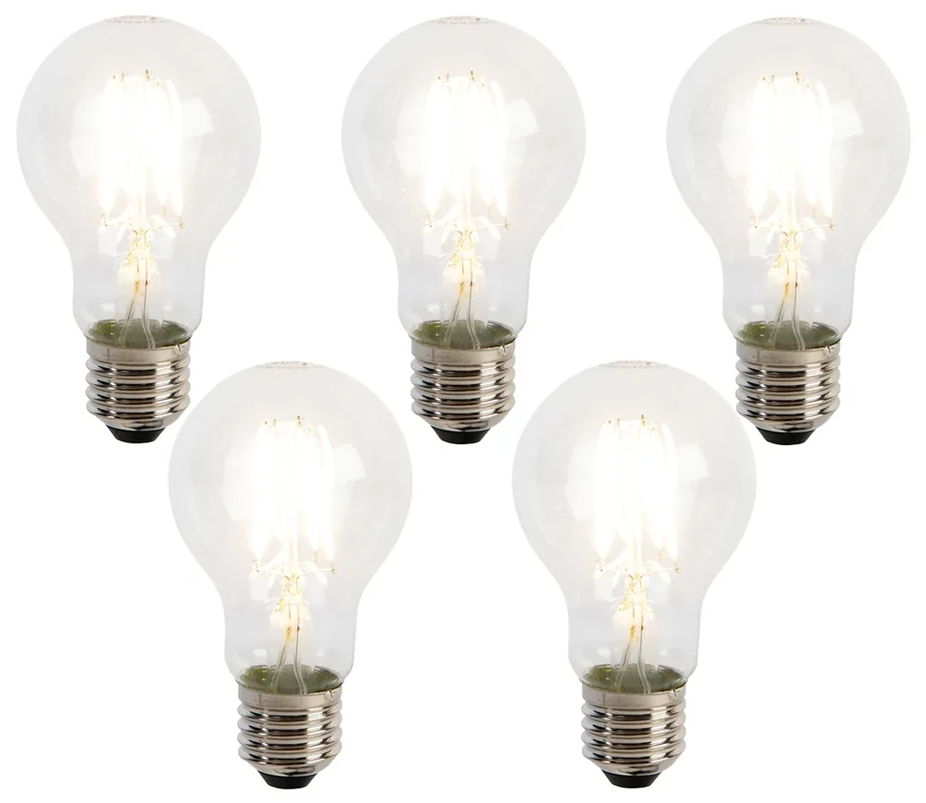 Set de 5 becuri cu filament LED E27 A60 senzor amurg 4W 470lm 2700K