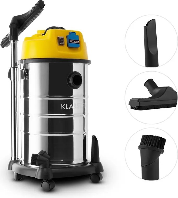 Klarstein Aspirator umed-uscat pentru camere curate, aspirator industrial 1400W 30l priză
