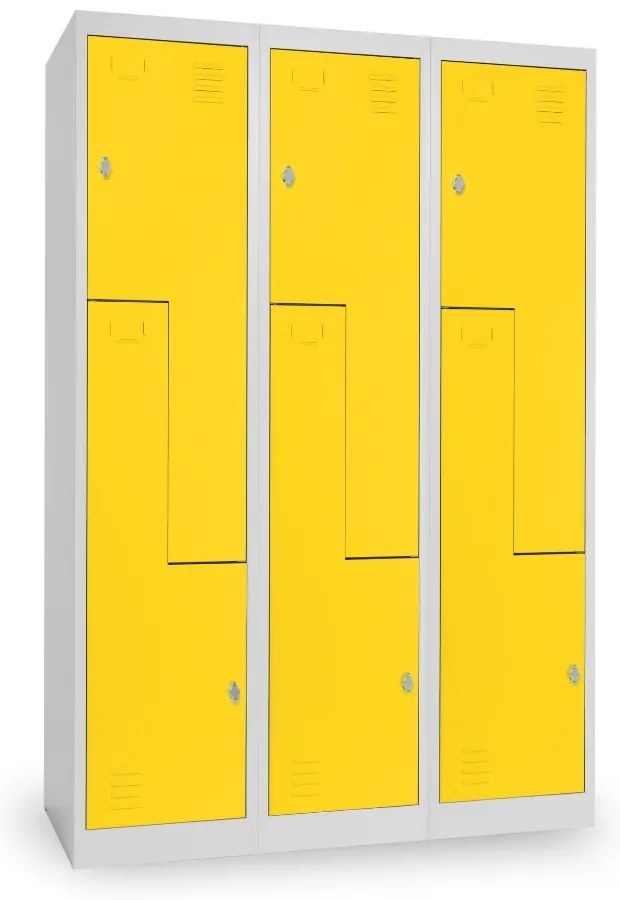 Dulap metalic Z, 3 compartimente, 120 x 50 x 180 cm, blocare cu rotire, galben - ral 1023