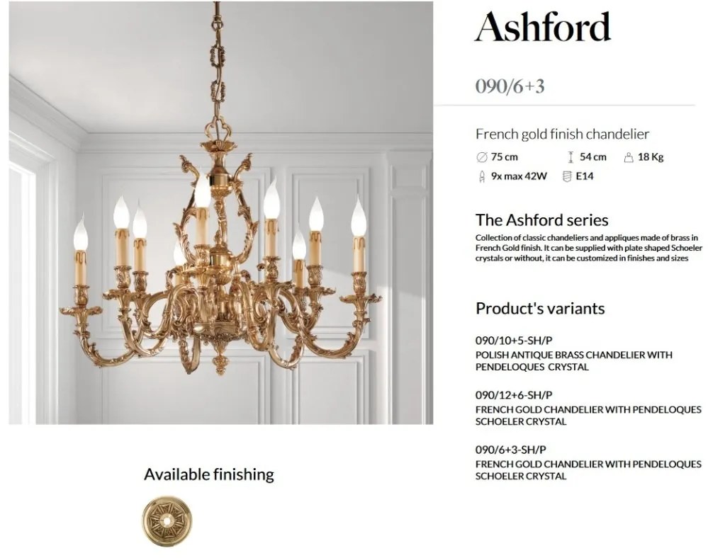 Candelabru 9 brate LUX design clasic realizat manual Ashford