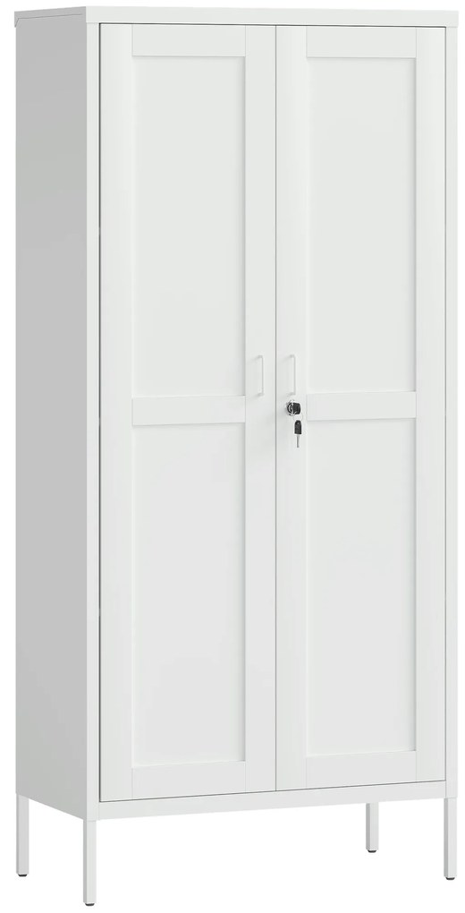 HOMCOM Dulap pentru Birou în Oțel cu 3 Rafturi Reglabile cu Serratură și 2 Chei, 80x40x175 cm, Alb | Aosom Romania