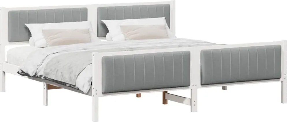 vidaXL Cadru de pat Alb și gri deschis 200 x 200 cm Lemn masiv de pin