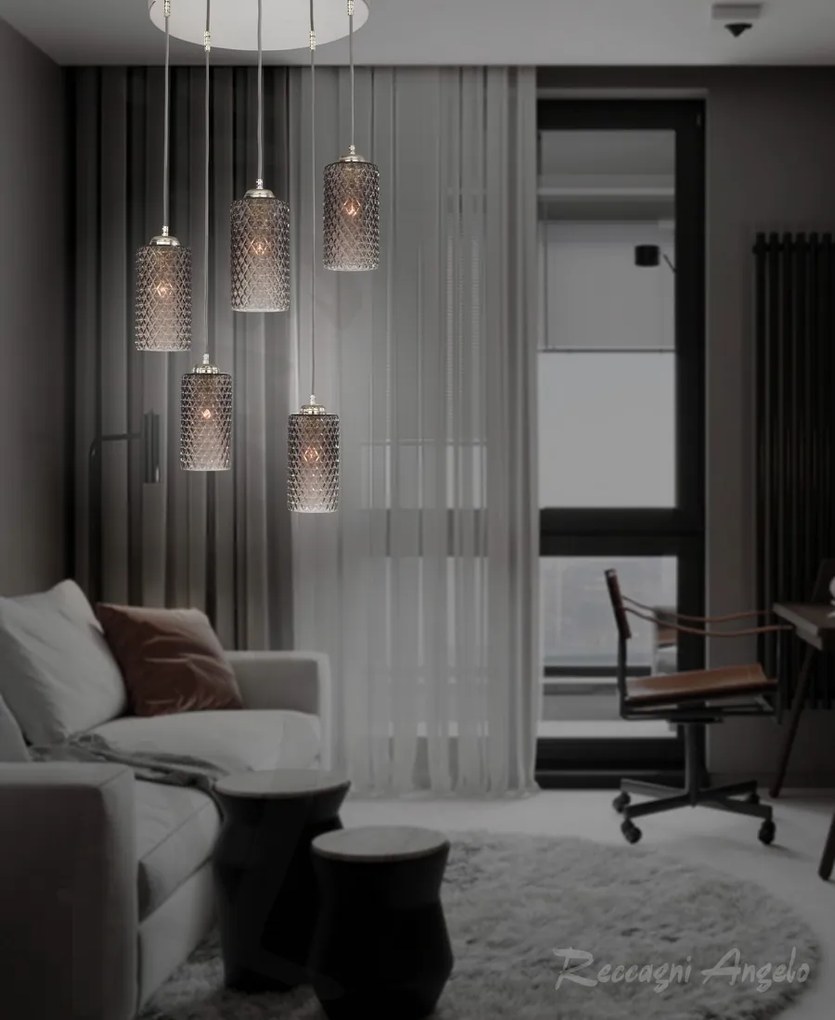 Lustra moderna cu 5 pendule design italian 10000 fumuriu
