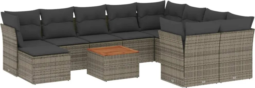 vidaXL Set canapele de grădină cu perne, 11 piese, gri, poliratan