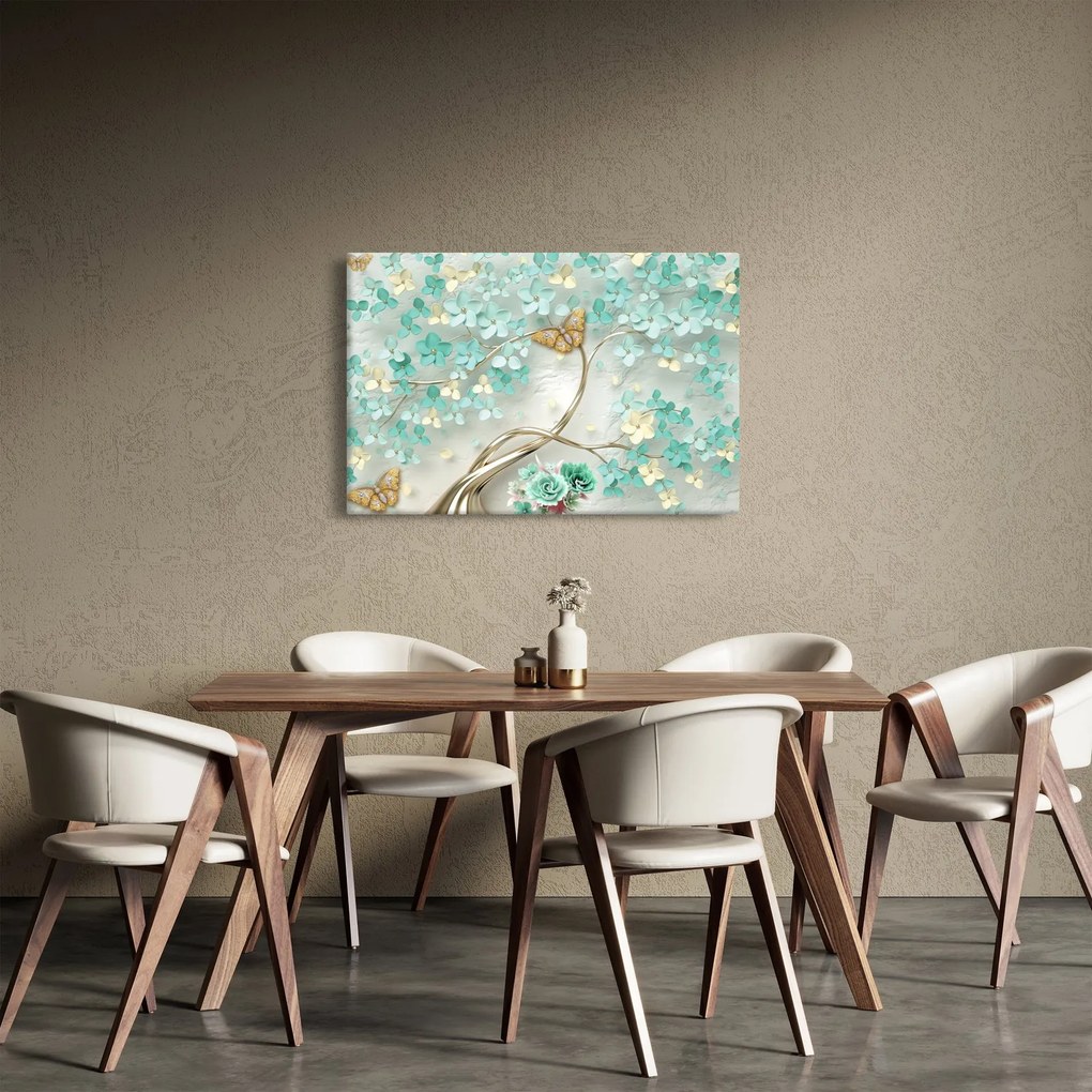 Tablou cu flori și fluturi (90x60 cm)