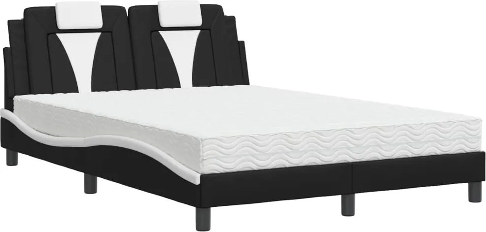 vidaXL Pat, Viana, cu saltea, negru și alb, 140x200 cm, piele ecologică