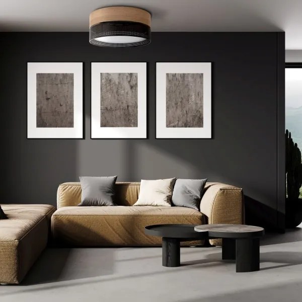 Plafonieră NICOL 4xE27/15W/230V Ø 50 cm furnir/negru