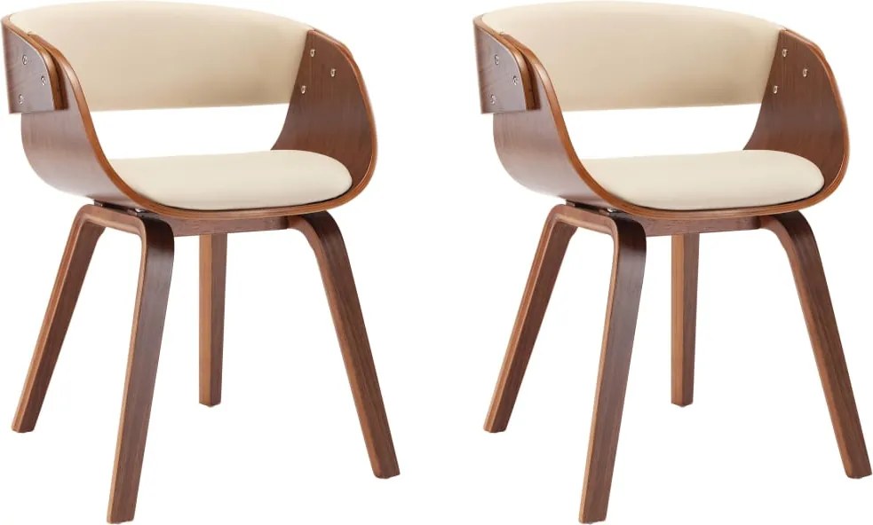 vidaXL Scaune de bucătărie, 2 buc, crem, lemn curbat & piele ecologică