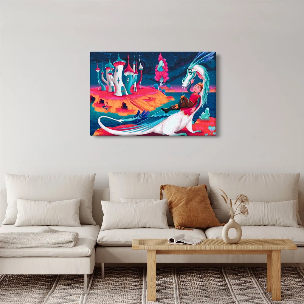 Tablou - Prinț și prințesa cu dragon (90x60 cm)
