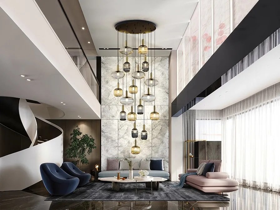 Lustra XXL casa scarii moderna dimabila cu 18 pendule Norma
