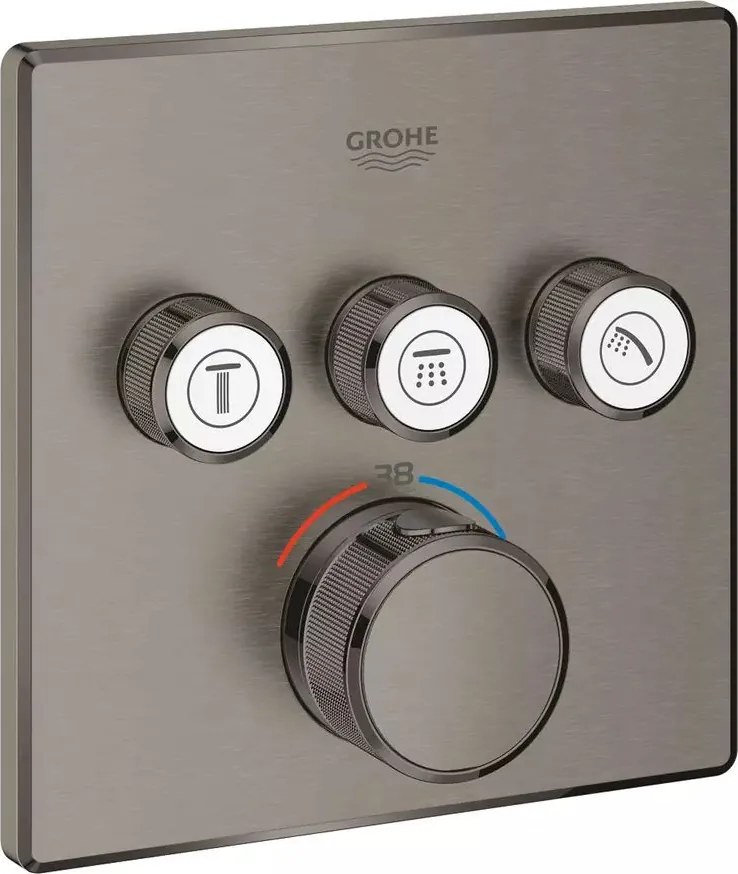 Baterie dus incastrata Grohe Grohtherm SmartControl 3 iesiri antracit periat Hard Graphite fara corp ingropat