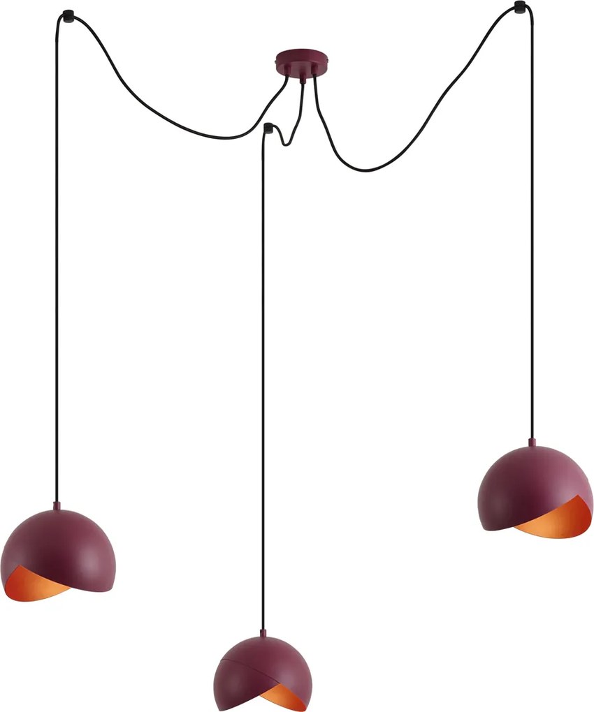 Lampă suspendată de design roșie cu sticlă opală cu 3 lumini - Tulip