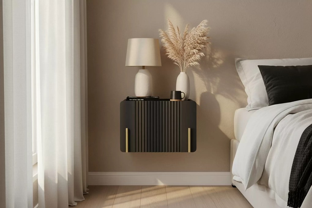 Noptieră Malmi 45 cm cu sertar - negru mat / auriu