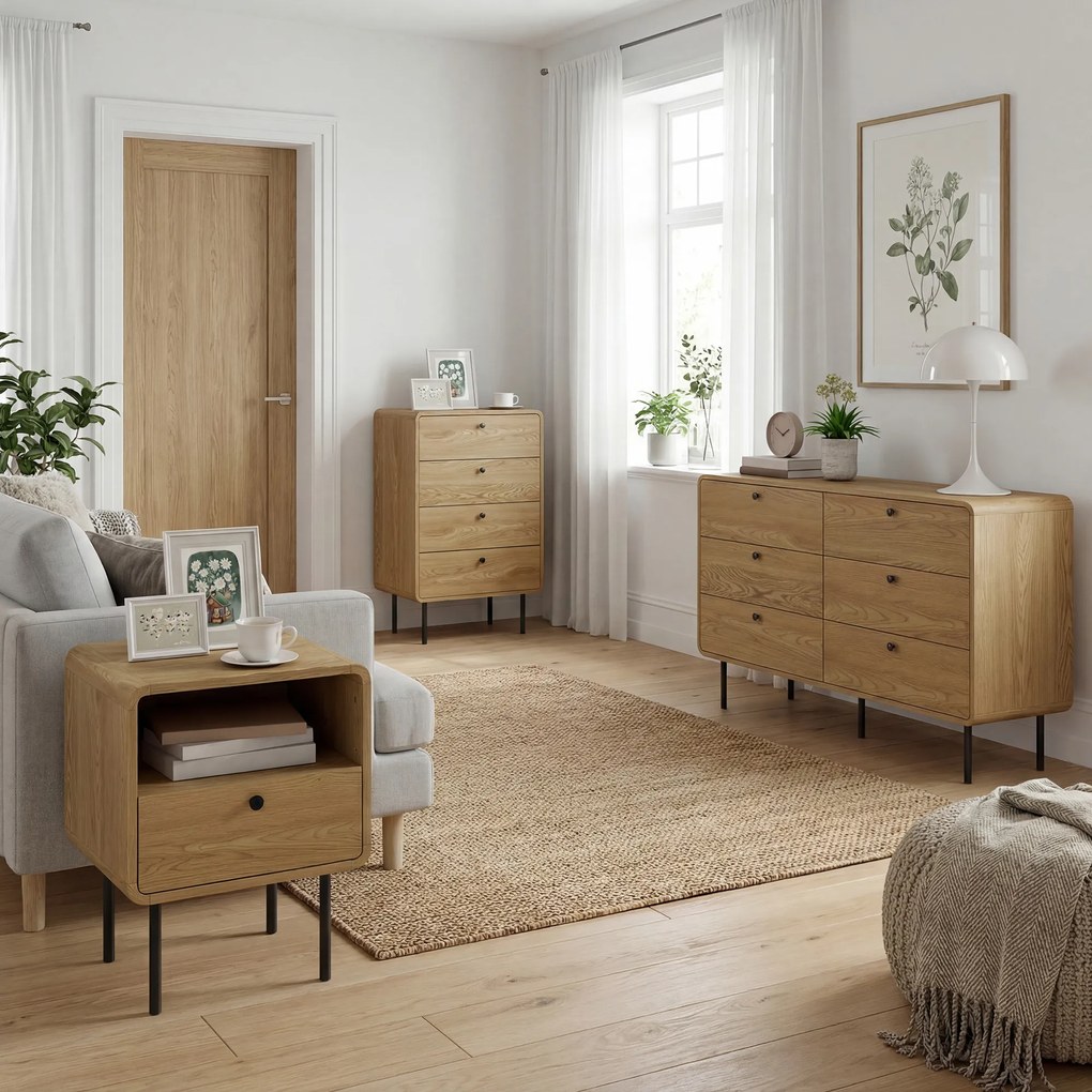 HOMCOM Comodă 4 sertare, mobilier de depozitare îngust cu picioare din oțel, colțuri rotunjite, 60 x 39 x 91,5 cm, stejar | Aosom Romania