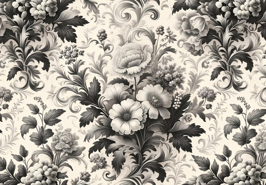 Fototapet - Flori alb-negru (147x102 cm)