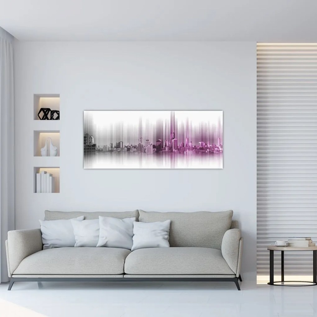 Tablou - Panorama orașului, roz-gri (120x50 cm)
