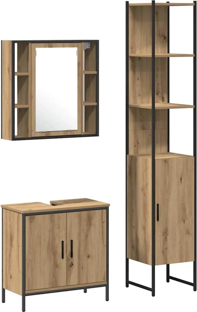 vidaXL Unități de vanitate pentru baie cu ușă 3 pcs Maro Lemn compozit