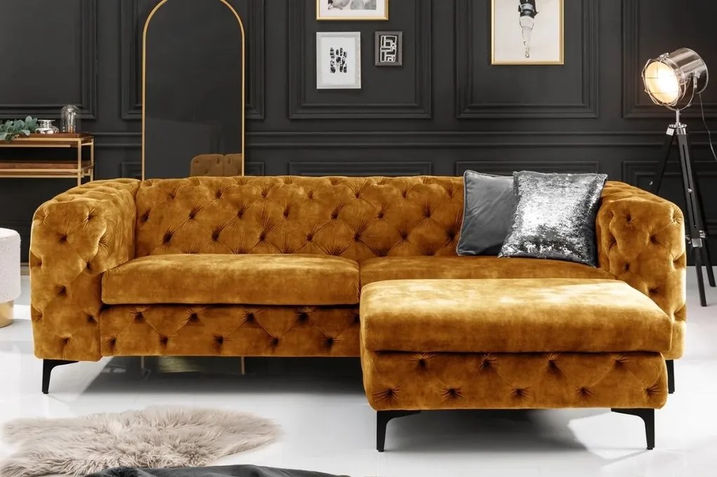 Canapea design Chesterfield, Catifea, Galben Mustar, MODERN BAROCK