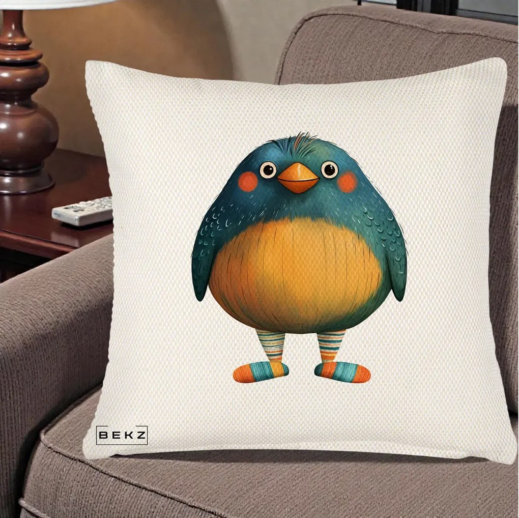 Perna Decorativa Pasare Teal cu Sosete Dunghi, 40x40 cm, Crem Reliefat, Husa Detasabila, Perna Inclusa, BEKZ®