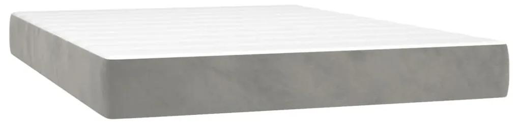 Pat box spring cu saltea, gri deschis, 140x200 cm, catifea Gri deschis, 140 x 200 cm, Design cu nasturi